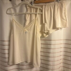Cream Satin Cami and Shorts Sleepwear Set